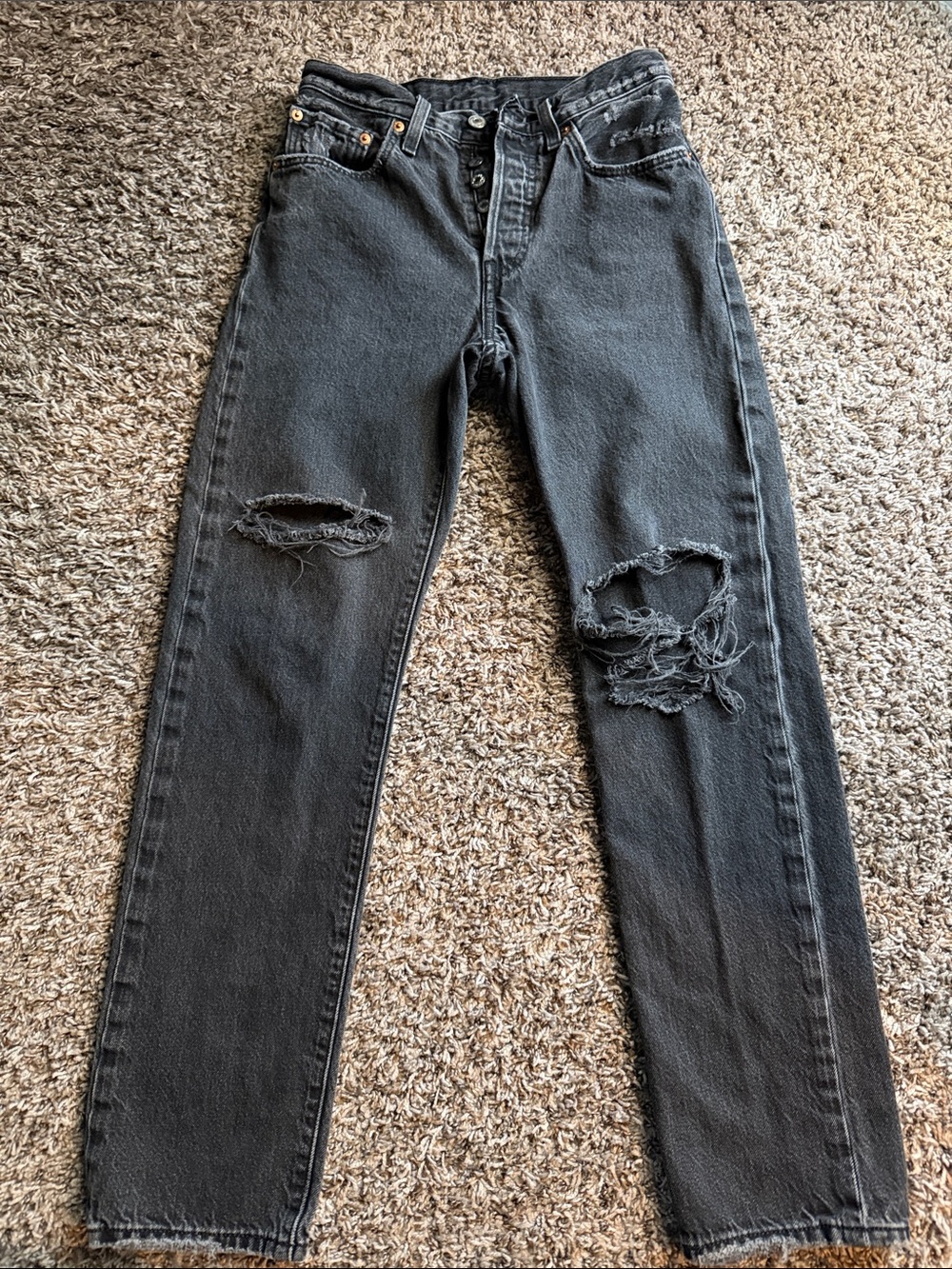 Levi's 501 Black Straight Leg Distressed Jeans